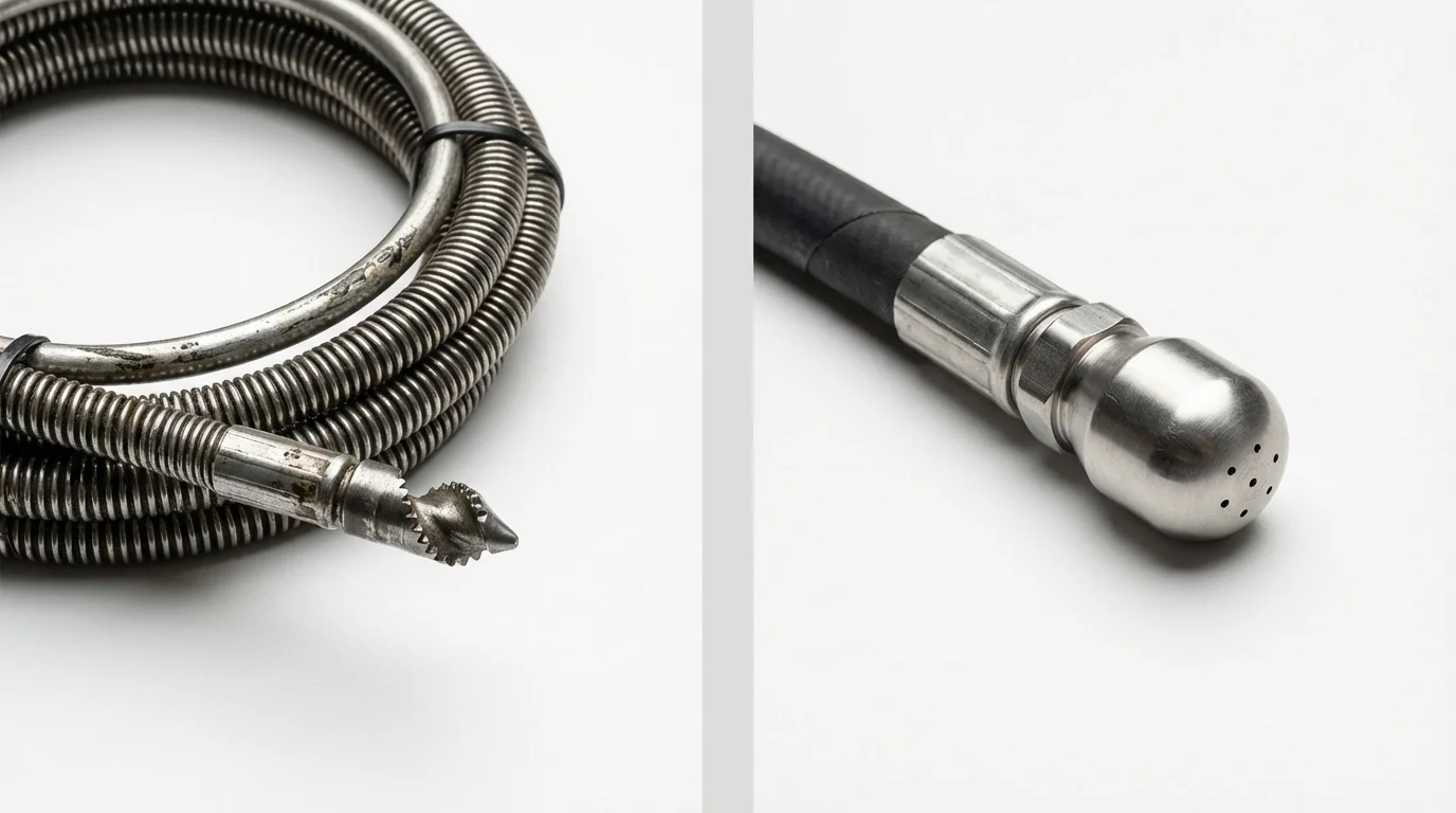Drain snake cable and hydro jetting nozzle used for drain cleaning in Walnut, CA