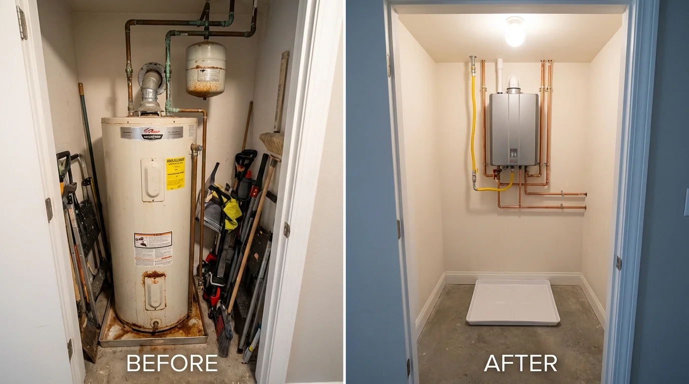 Tank water heater versus wall-mounted tankless unit comparison for Walnut, CA homeowners