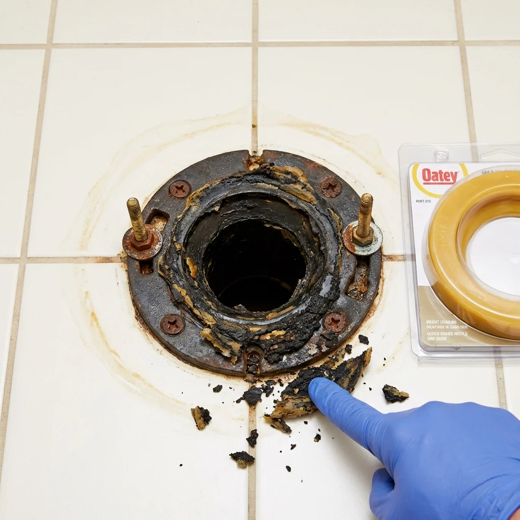Failed wax ring showing water seepage at the base of a toilet in a Walnut, CA home