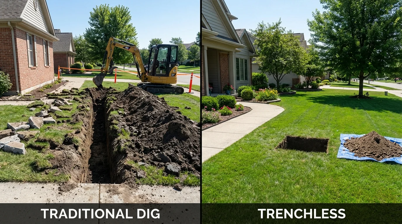 Trenchless sewer repair with minimal yard damage versus traditional excavation in Walnut, CA